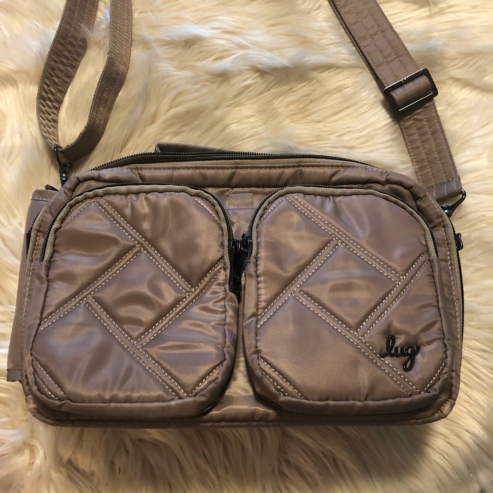 Lug Rider tan nylon crossbody handbag purse